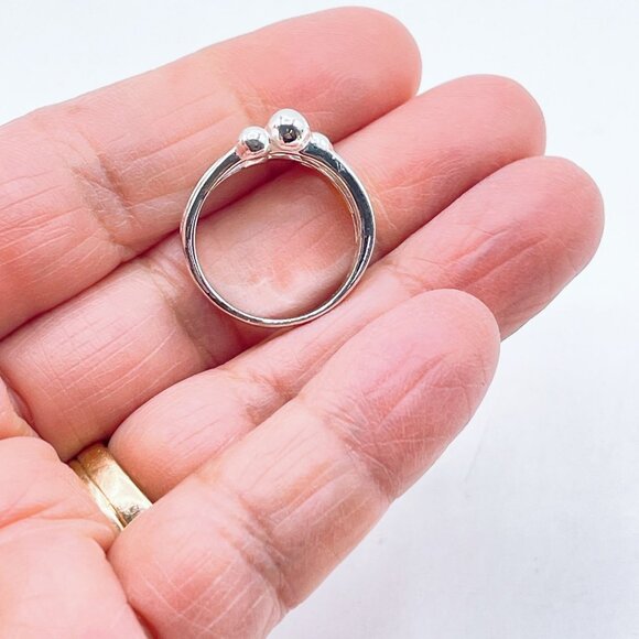 Sterling Silver Band 6 Polished Bead Accents Minimalist Design Ring Size 7 - Picture 6 of 6